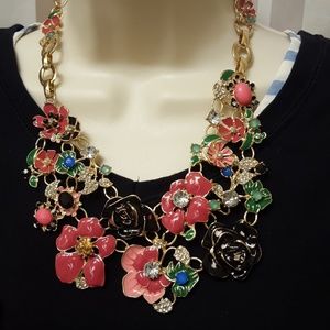 Enamel gold tone necklace